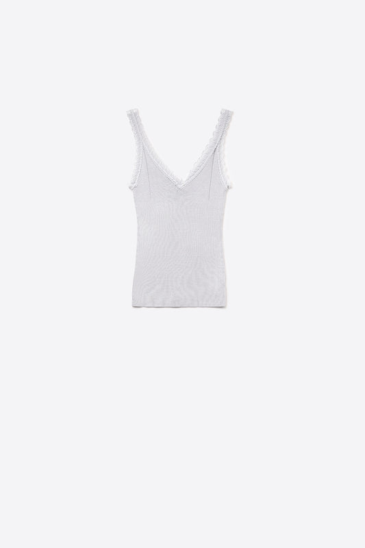 Q2 Camiseta de tirantes con cuello redondo y ribete de encaje en gris