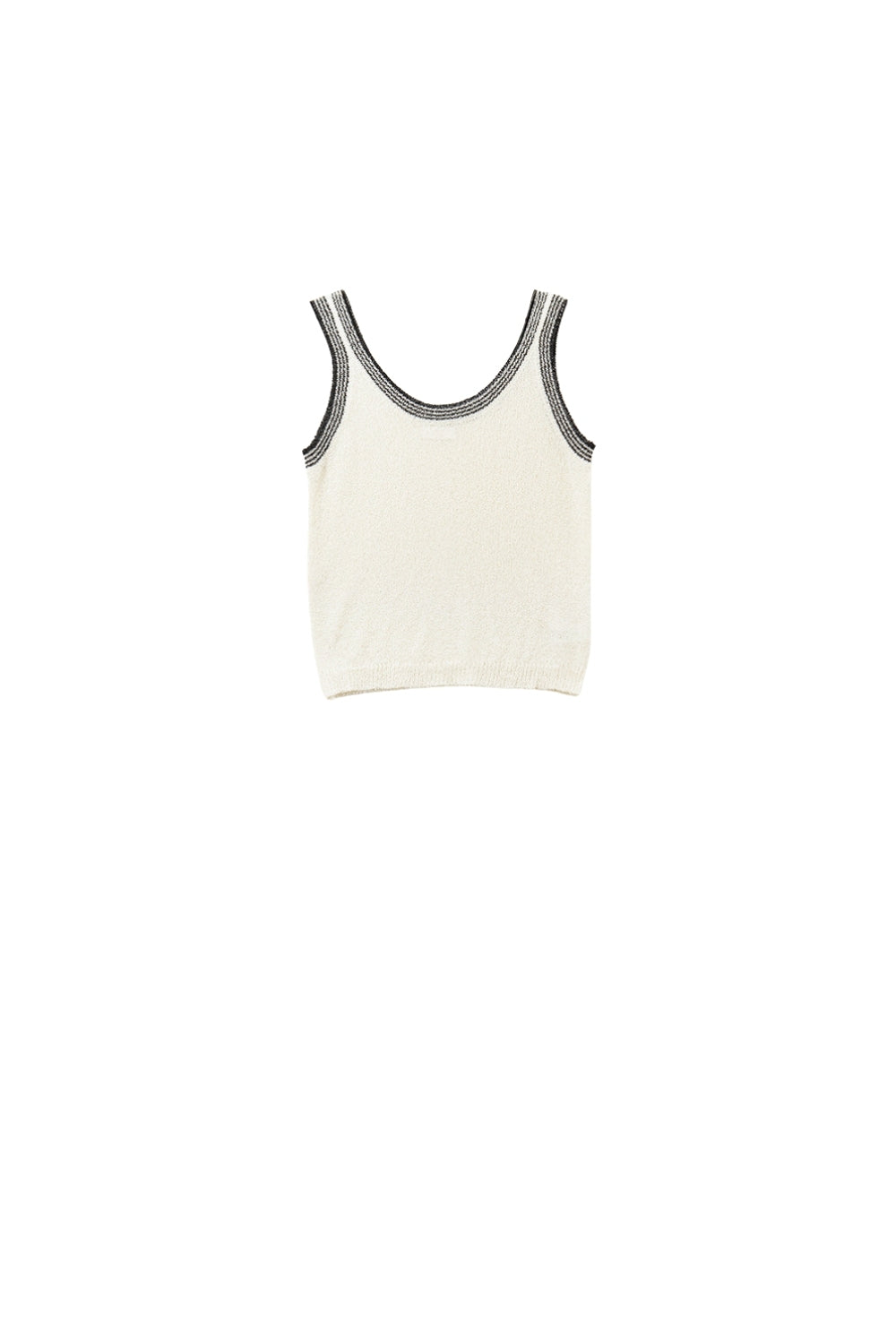 Camiseta de tirantes de punto crema con ribete negro Q2