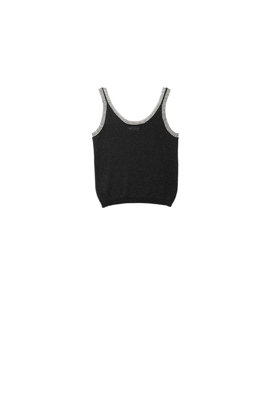 Q2 Camiseta de tirantes de punto negro con ribete blanco
