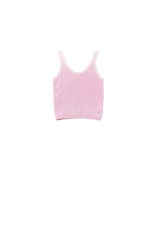 Q2 Camiseta de tirantes de punto rosa bebé con ribete blanco