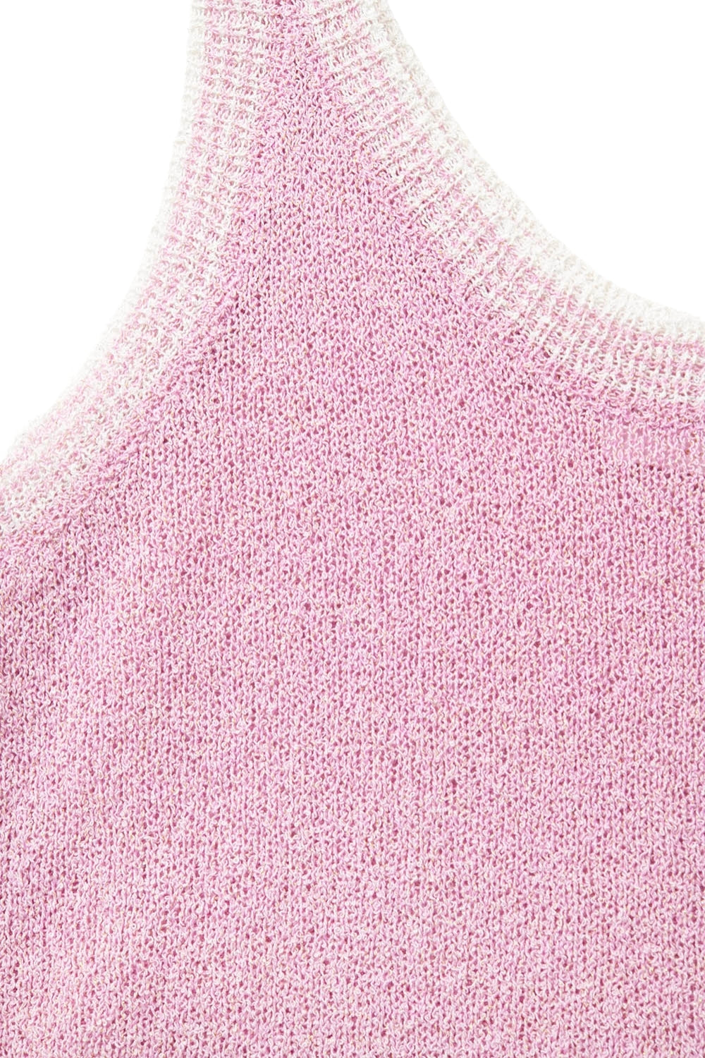 Camiseta de tirantes de punto rosa bebé con ribete blanco Q2