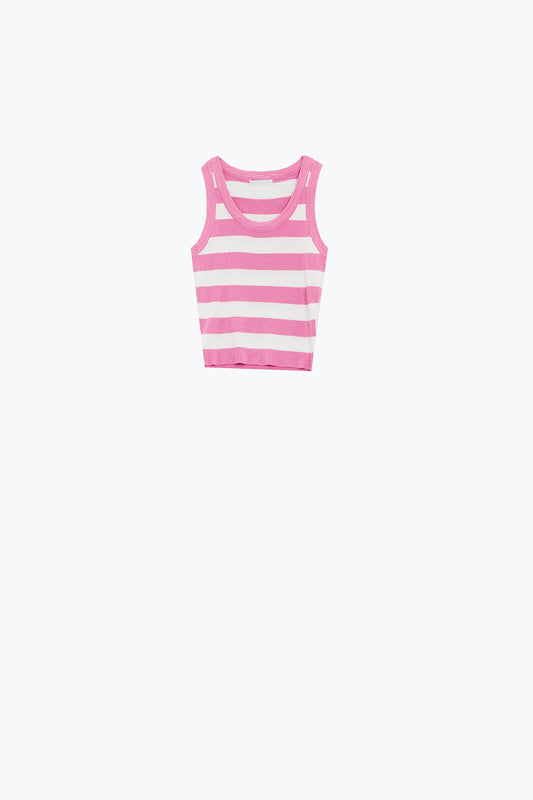 Q2 Camiseta de tirantes rosa con rayas anchas en blanco