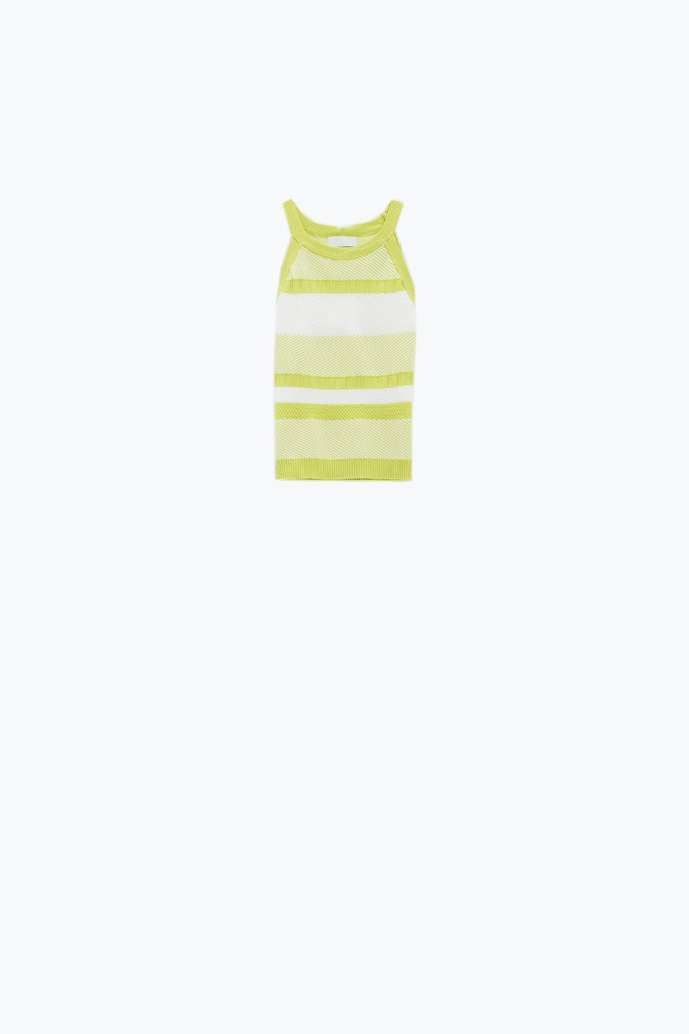 Camiseta de tirantes verde lima con diseño de rayas en diferentes tejidos Q2