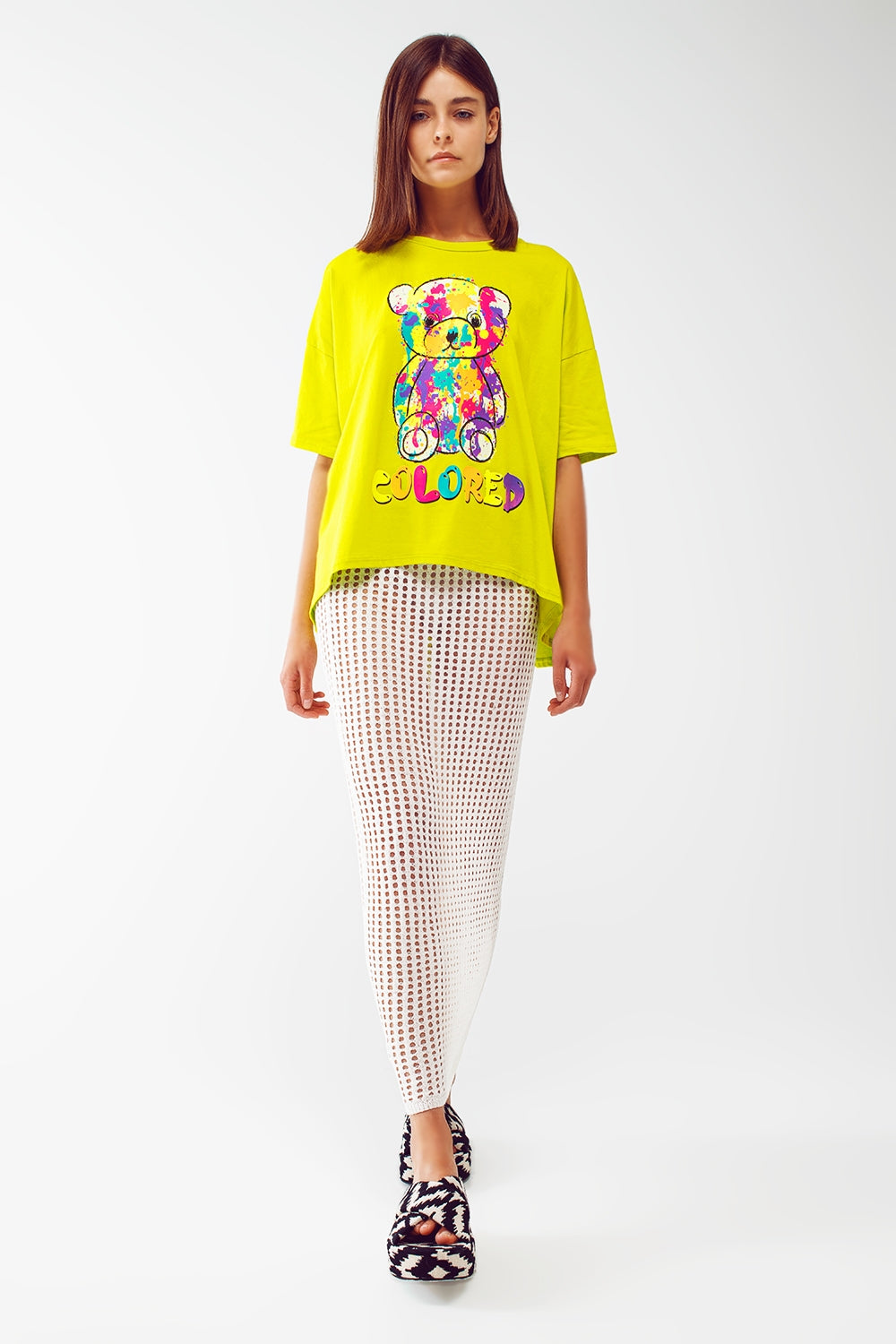 camiseta en lima holgada con osito coloreado Q2
