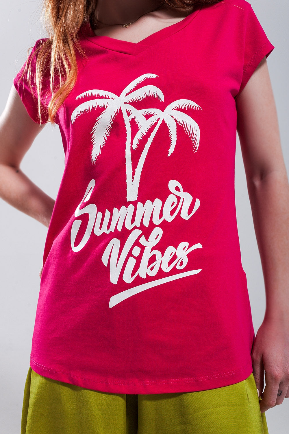 Camiseta fucsia con estampado Summer Vibes Q2
