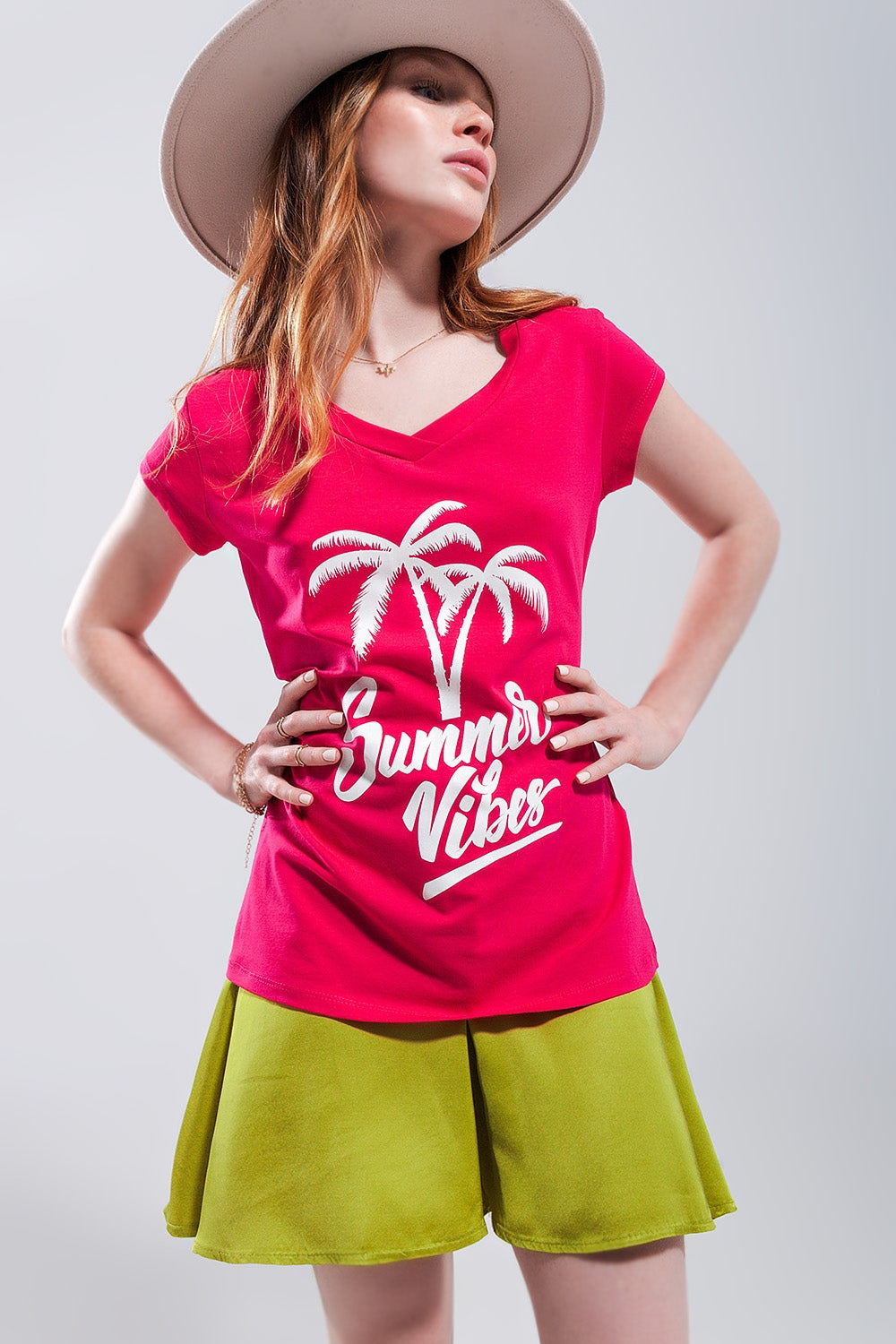 Camiseta fucsia con estampado Summer Vibes Q2