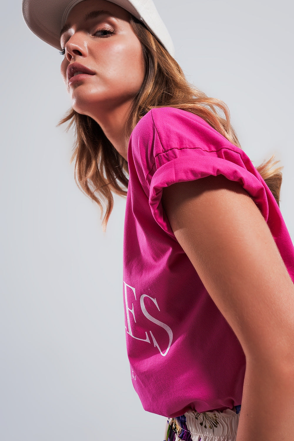 Camiseta fucsia con texto estampado Los Angeles Q2