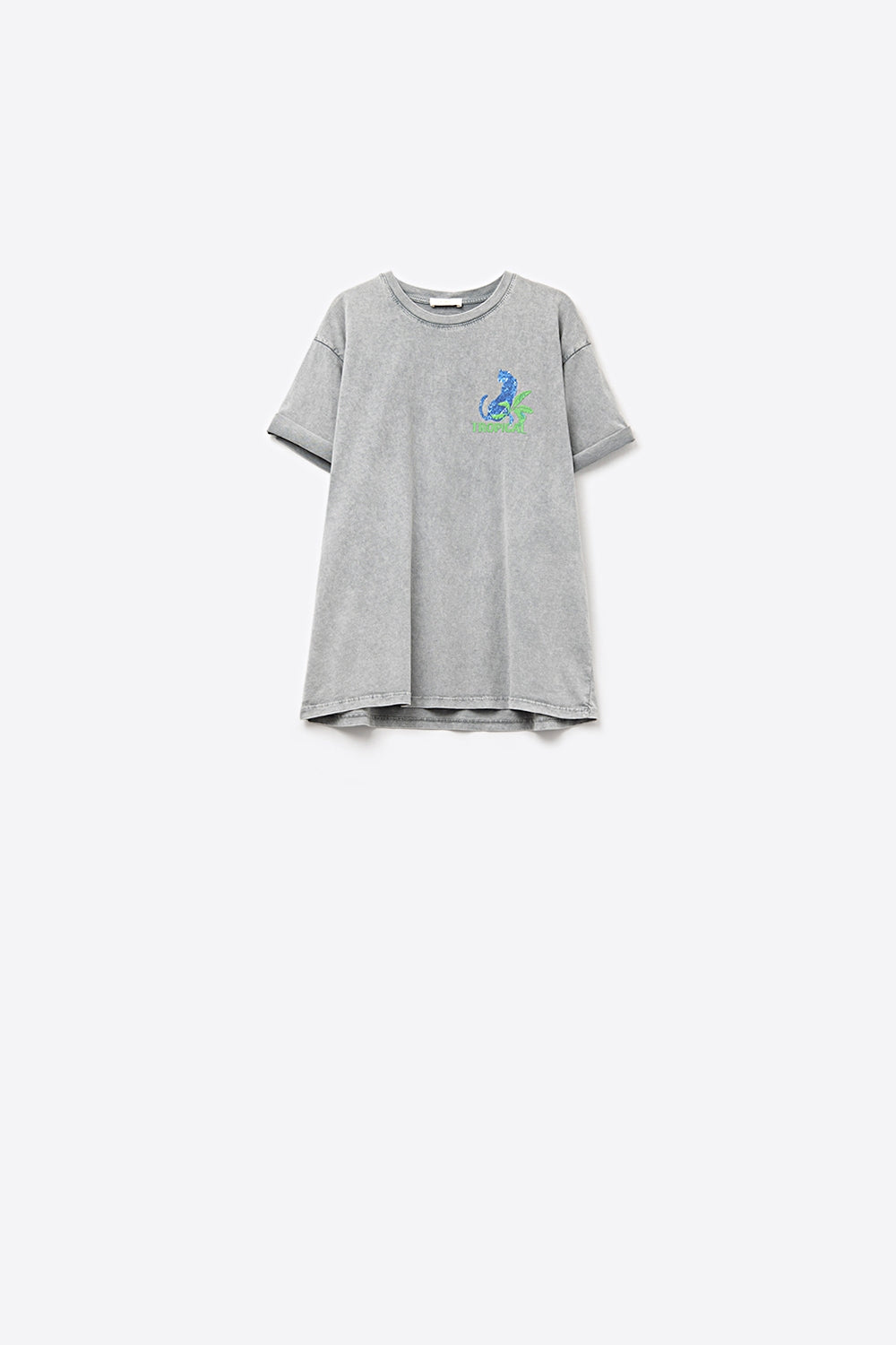 Camiseta gris hecha en Italia con estampado gráfico tropical Q2