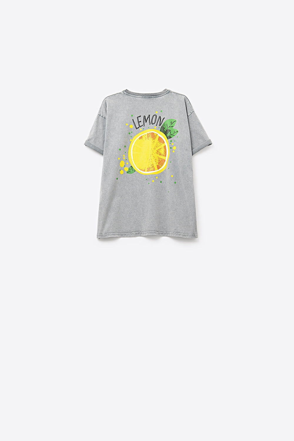 Camiseta gris lavada con gráfico de limón hecha en Italia Q2