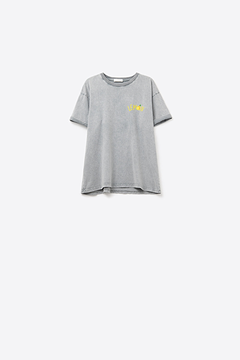 Q2 Camiseta gris lavada con gráfico de limón hecha en Italia
