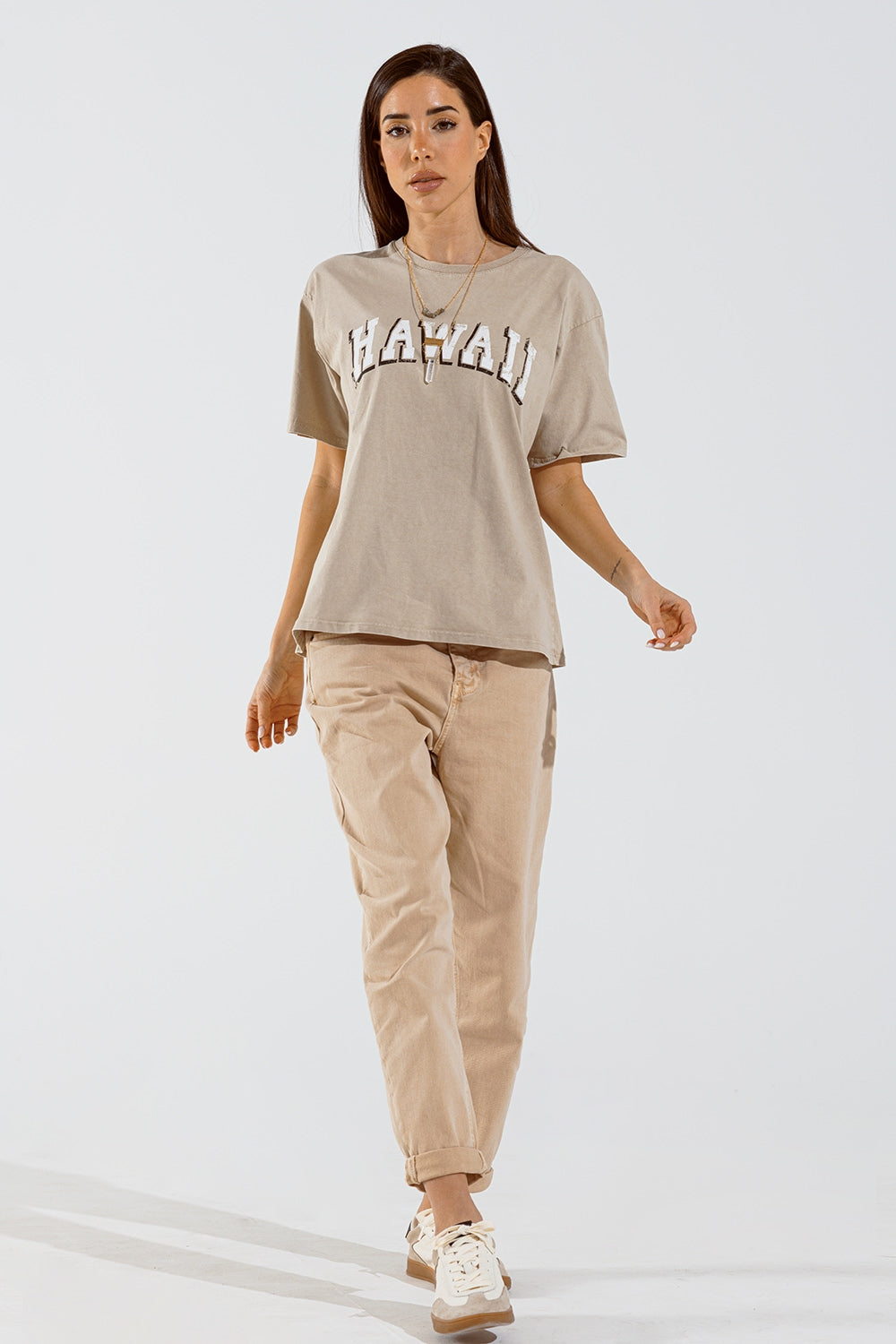Camiseta Hawaii Efecto Lavado Beige Q2