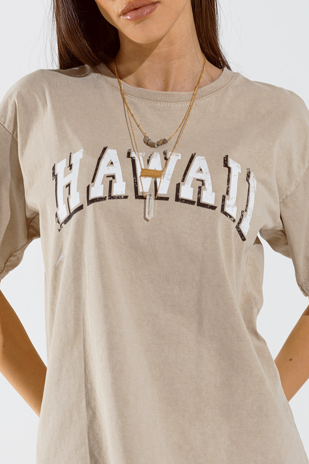 Camiseta Hawaii Efecto Lavado Beige Q2