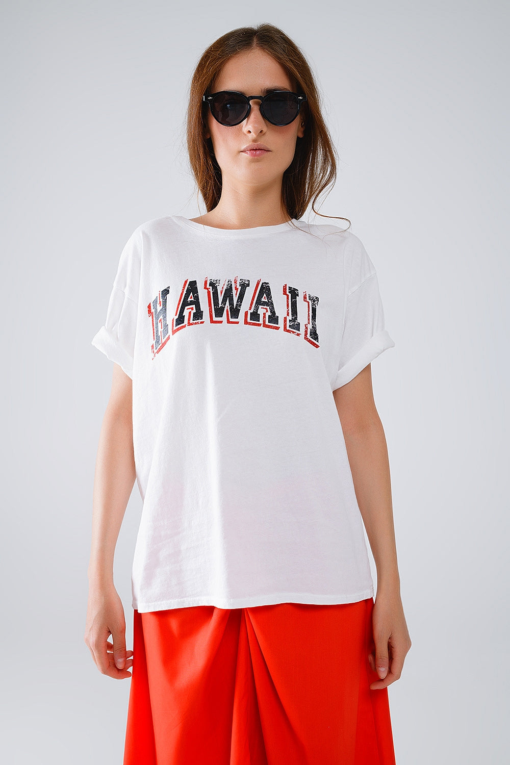 Camiseta Hawaii Efecto Lavado en color blanco Q2