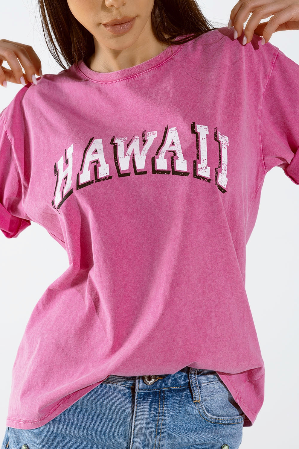 Camiseta Hawaii Efecto Lavado En Fuschia Q2