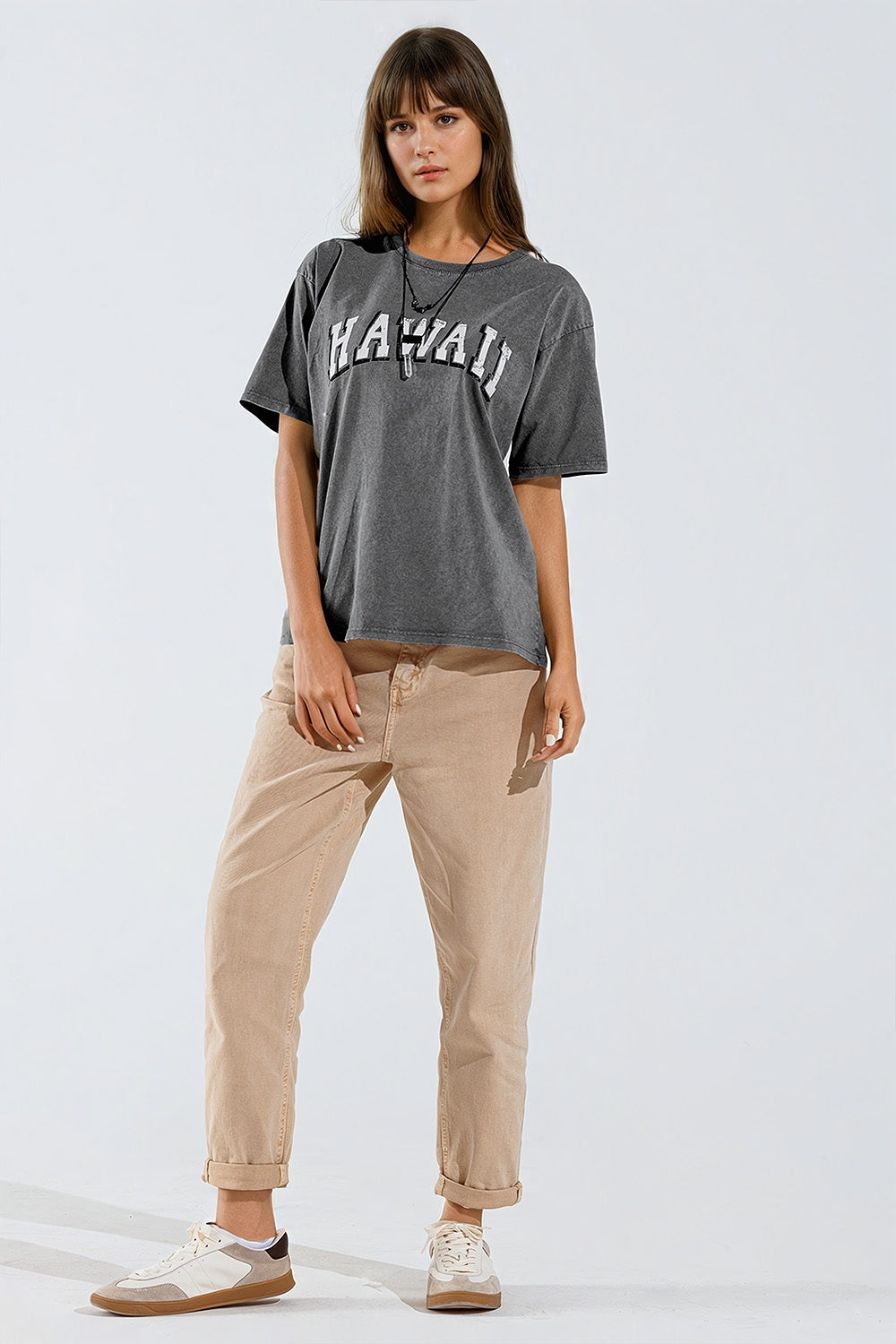 Camiseta Hawaii Efecto Lavado Gris Q2