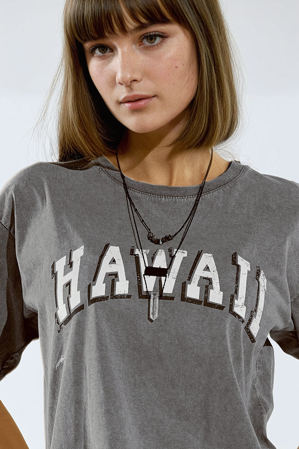 Camiseta Hawaii Efecto Lavado Gris Q2