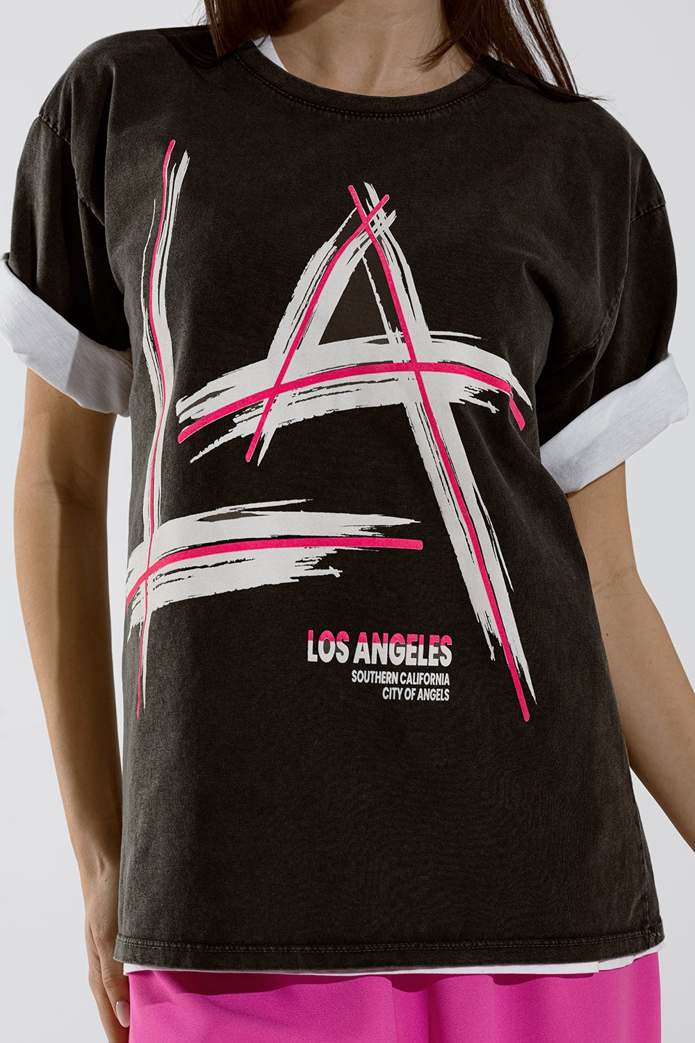 Camiseta holgada negra estampada logo LA Los Angeles Q2