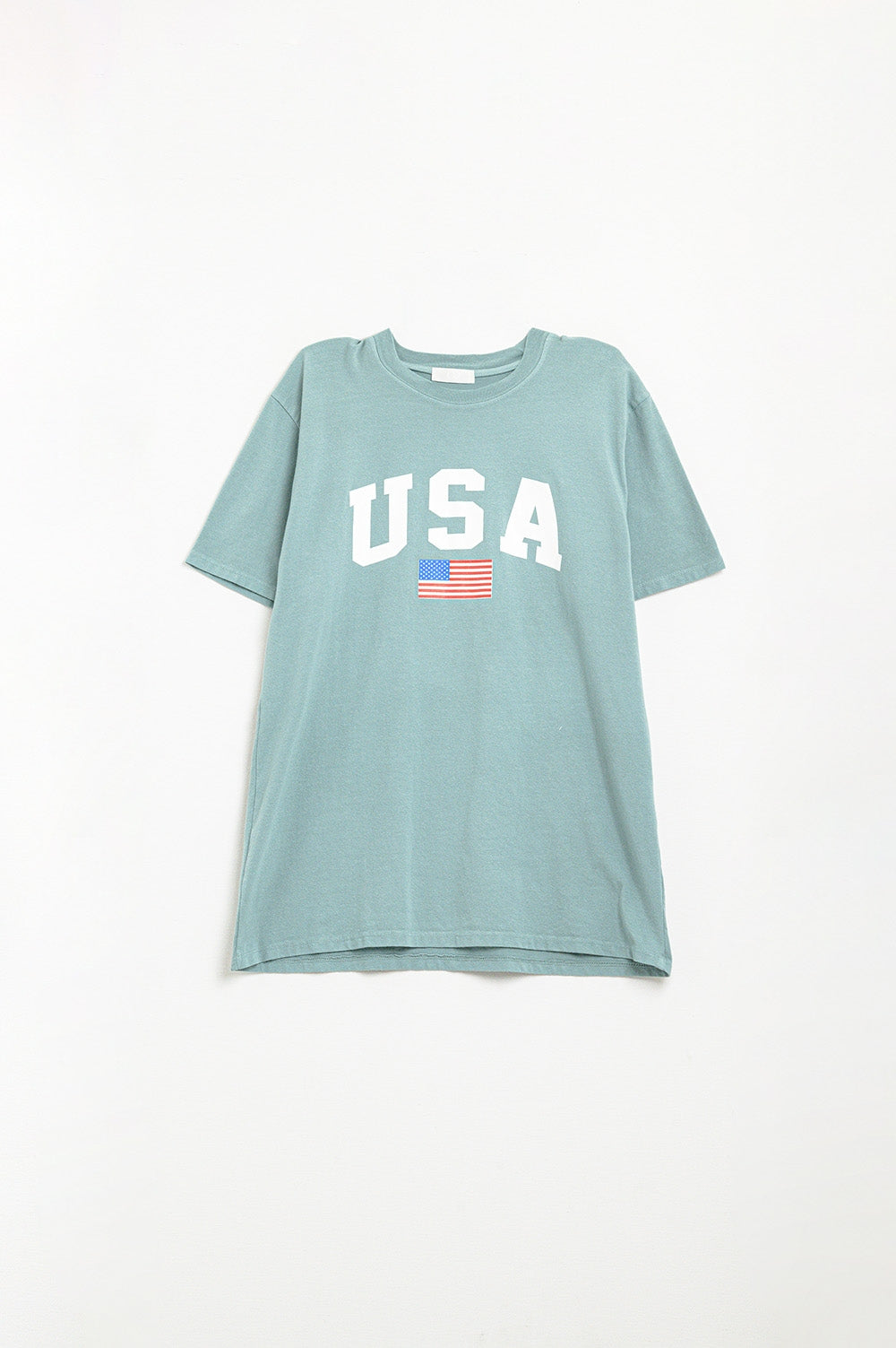 Camiseta larga suelta verde con logotipo de USA Q2