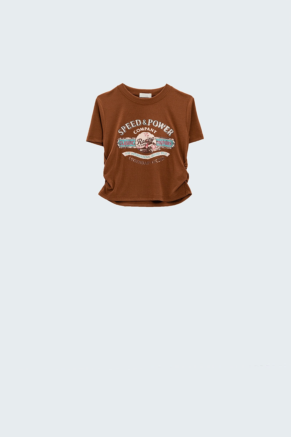 Camiseta marrón con cuello redondo y estampado gráfico Q2