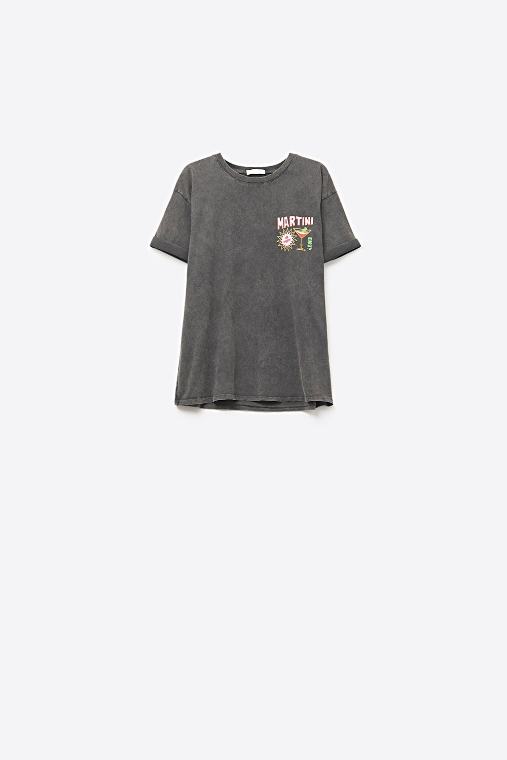 camiseta negra lavada a la piedra fabricada en Italia con logotipo gráfico Martini Q2