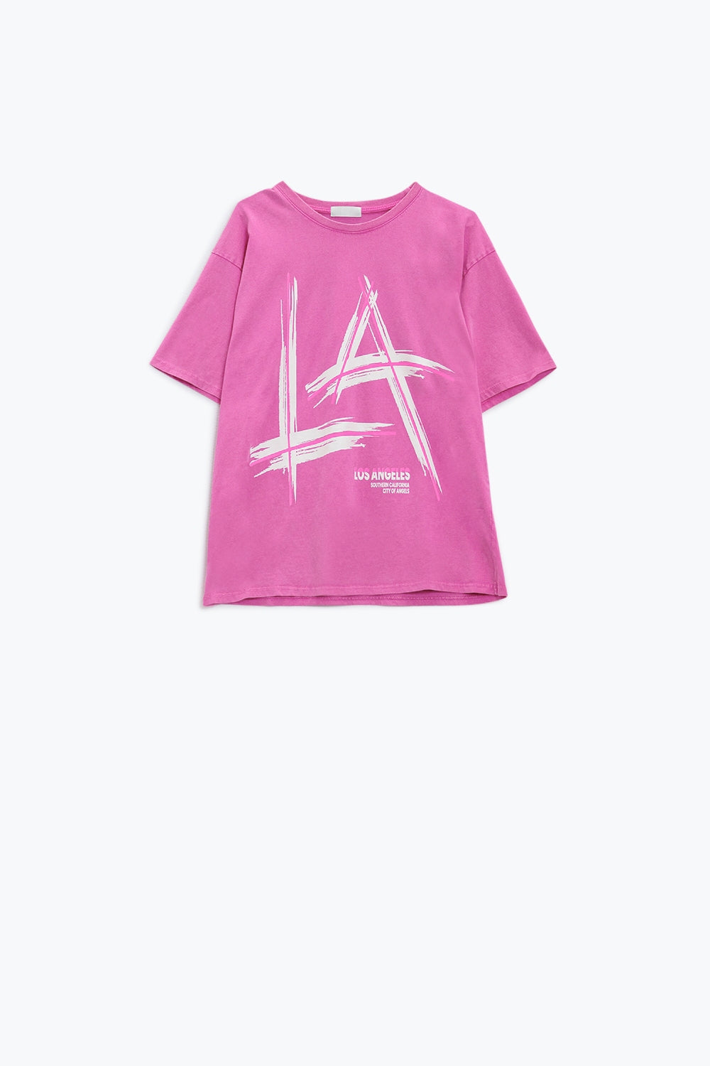 Camiseta oversize fucsia estampada LA Los Angeles en blanco y fucsia Q2