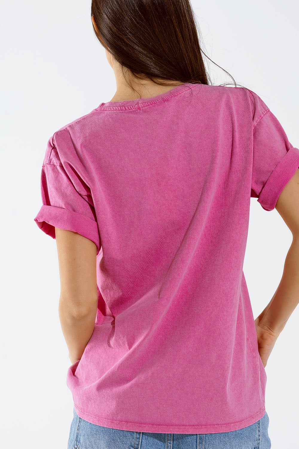 Camiseta oversize fucsia estampada LA Los Angeles en blanco y fucsia Q2