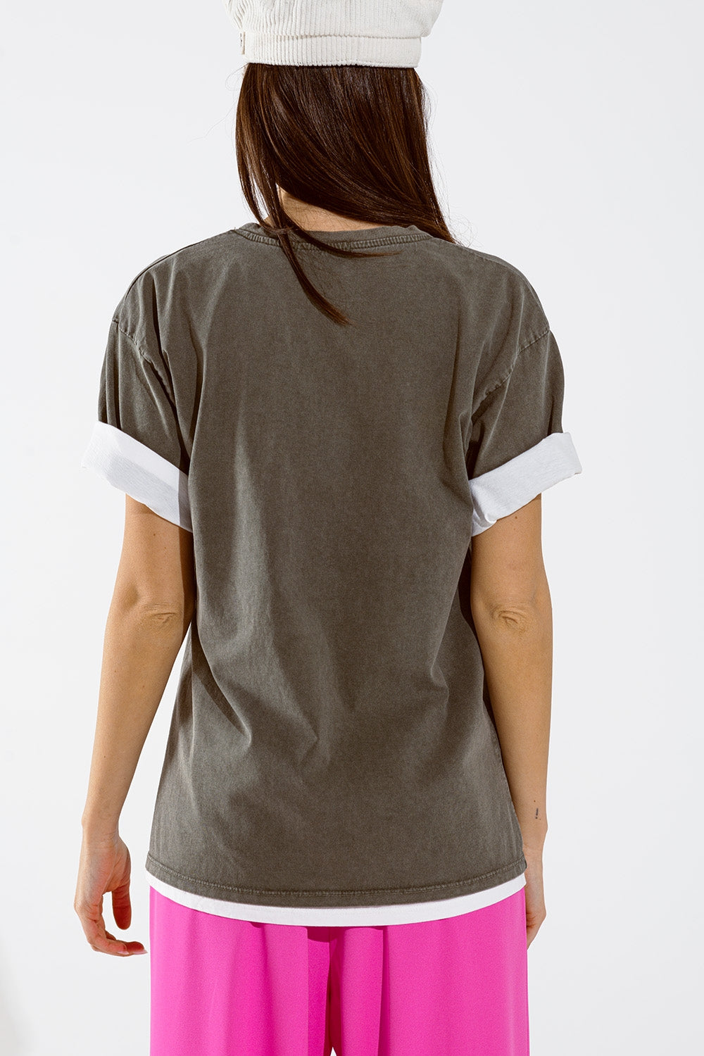 Camiseta oversize gris Estampados LA Los Angeles Los Angeles en rosa y blanco Q2