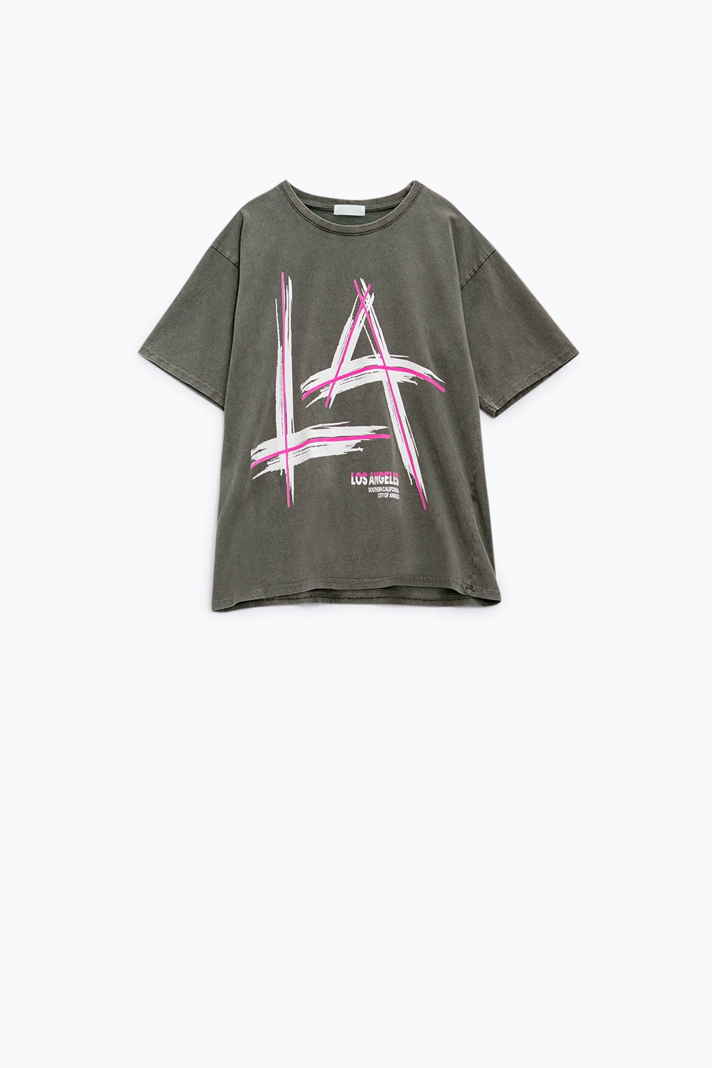 Camiseta oversize gris Estampados LA Los Angeles Los Angeles en rosa y blanco Q2