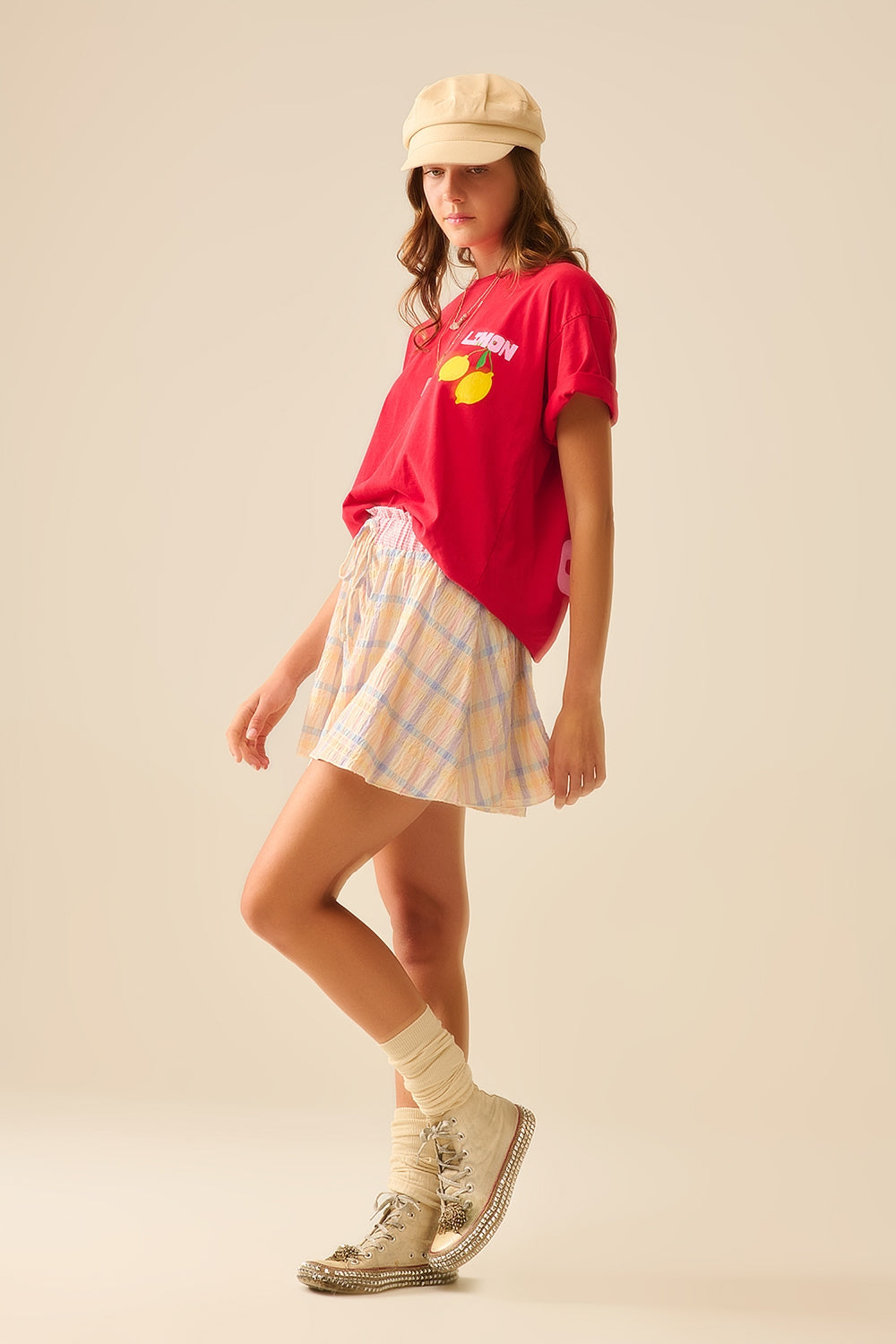 Camiseta relajada roja con estampado de limones made in Italy Q2