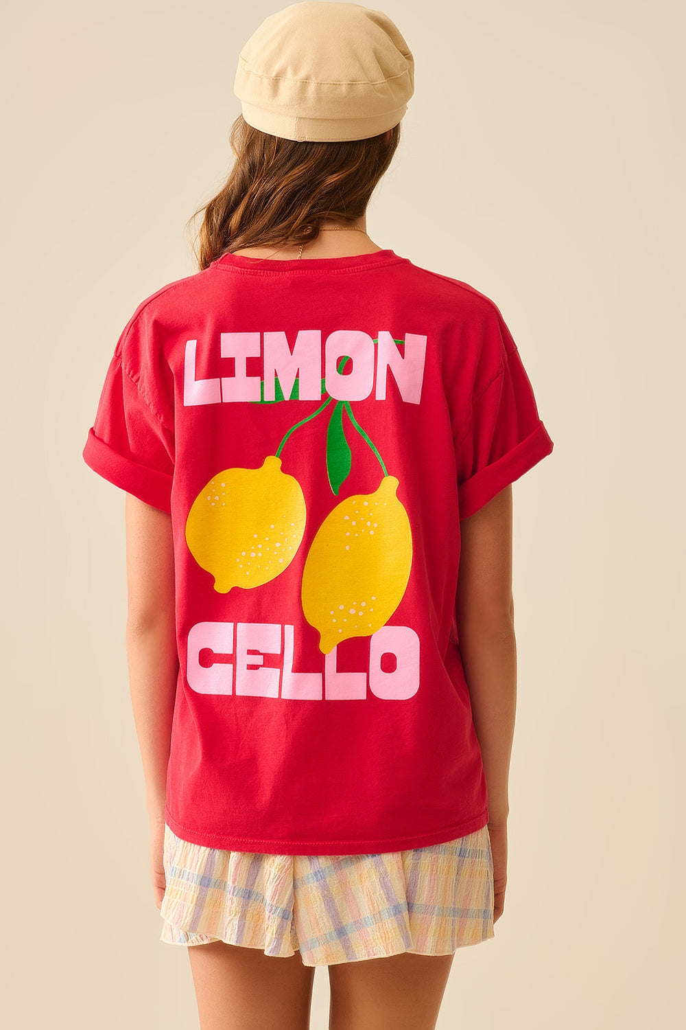 Camiseta relajada roja con estampado de limones made in Italy Q2