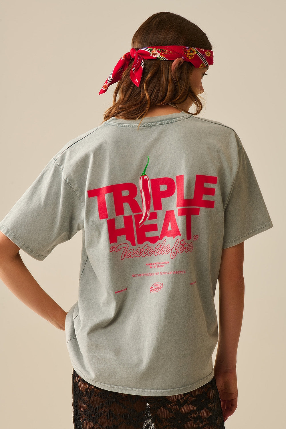 Camiseta relaxed fit gris lavada de manga corta TRIPLE HEAT LOGO Q2