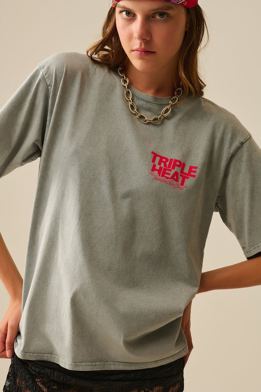 Q2 Camiseta relaxed fit gris lavada de manga corta TRIPLE HEAT LOGO