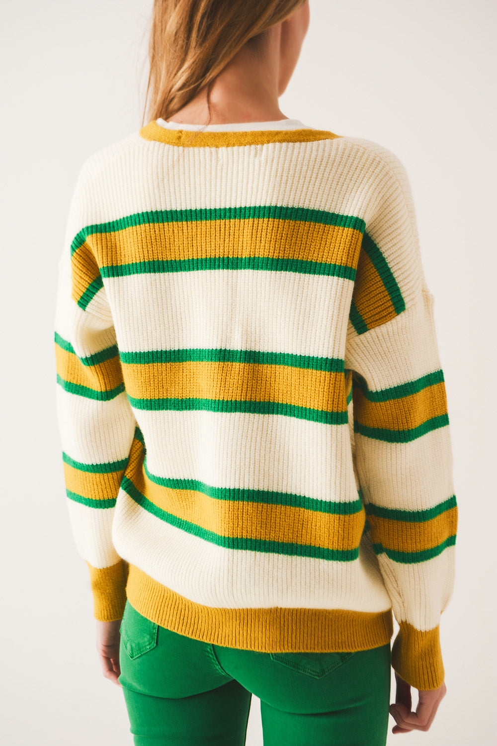 Cardigan abierto en rayas amarillas Q2