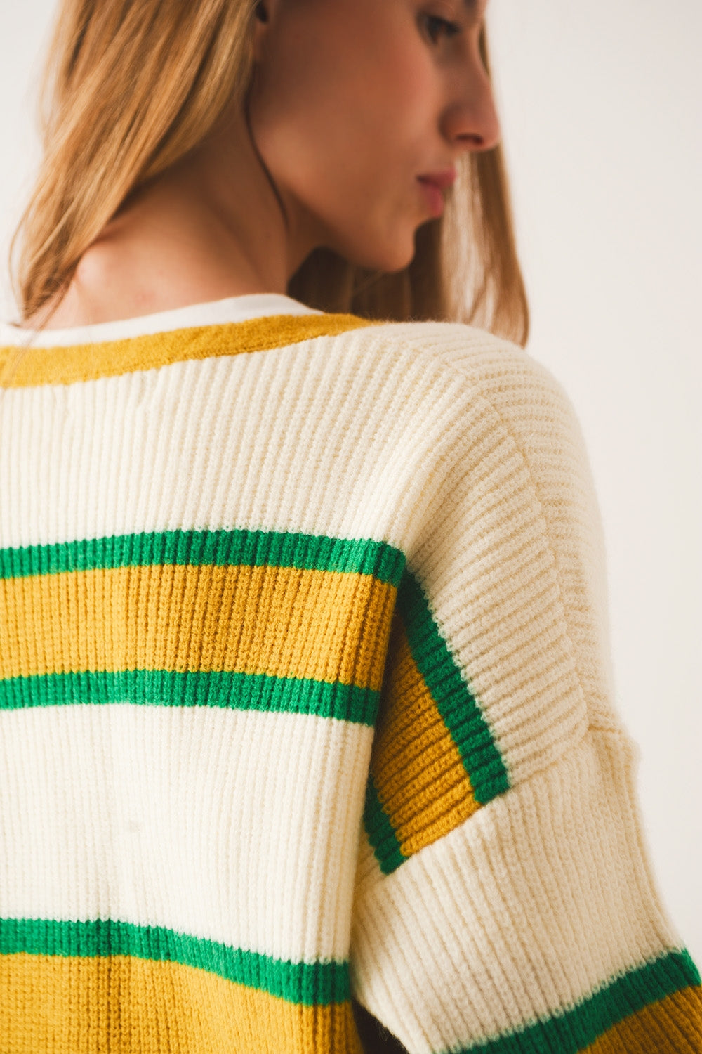 Cardigan abierto en rayas amarillas Q2