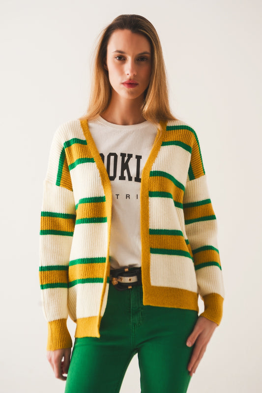 Q2 Cardigan abierto en rayas amarillas
