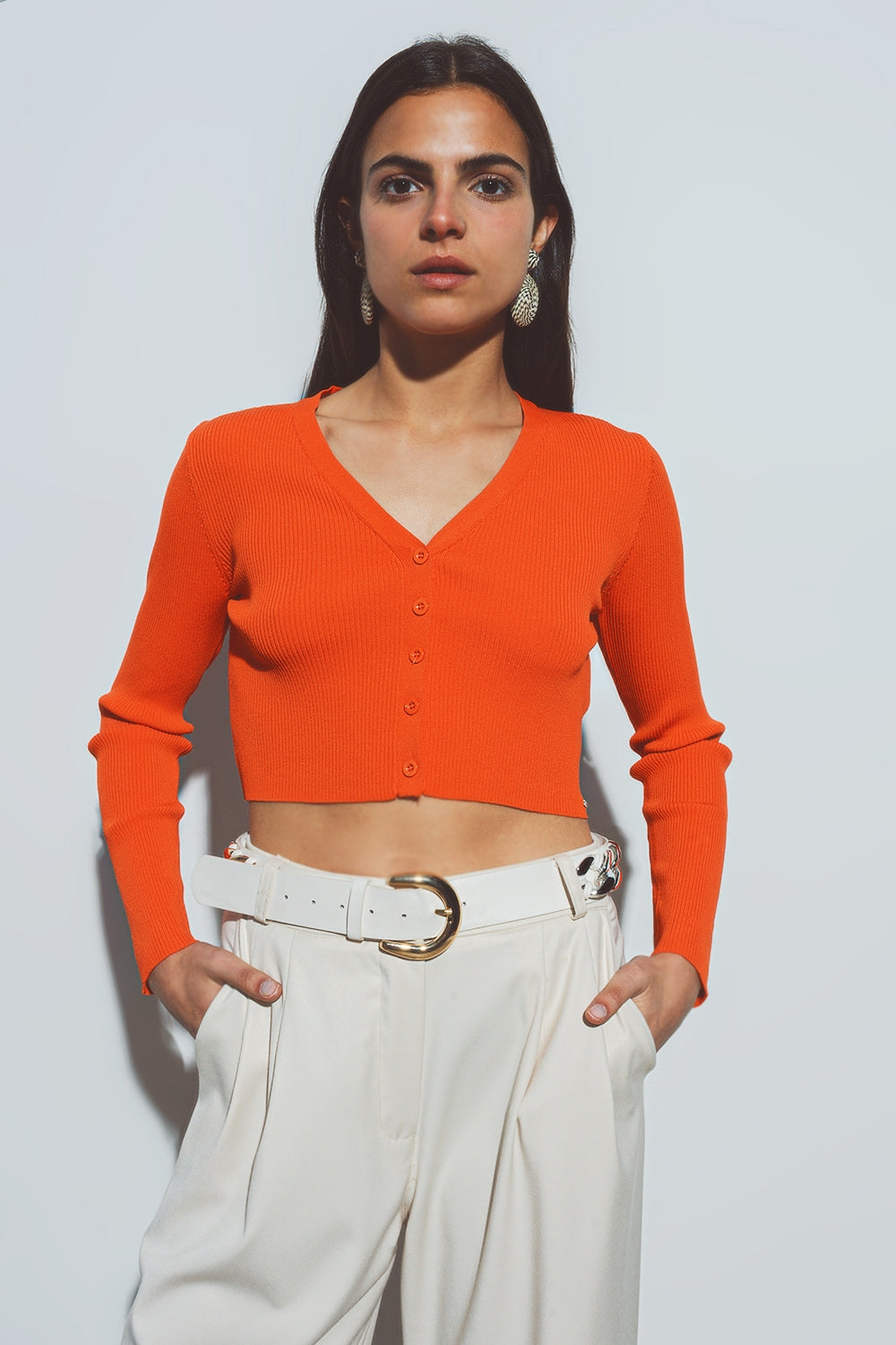 Q2 cardigan corta de canale en naranja