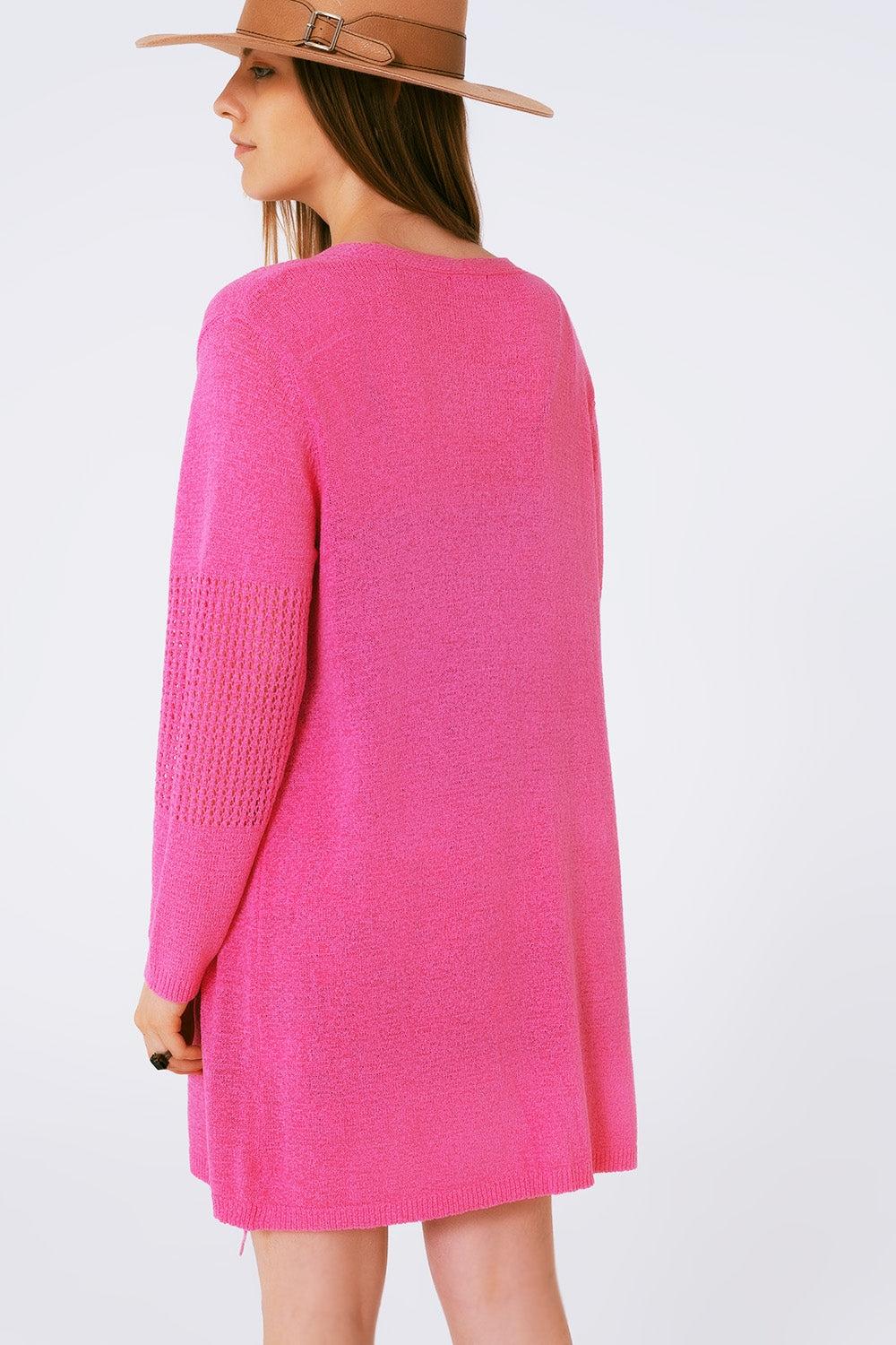 Cárdigan de Croché con Cordón de Ajuste en Rosa Q2