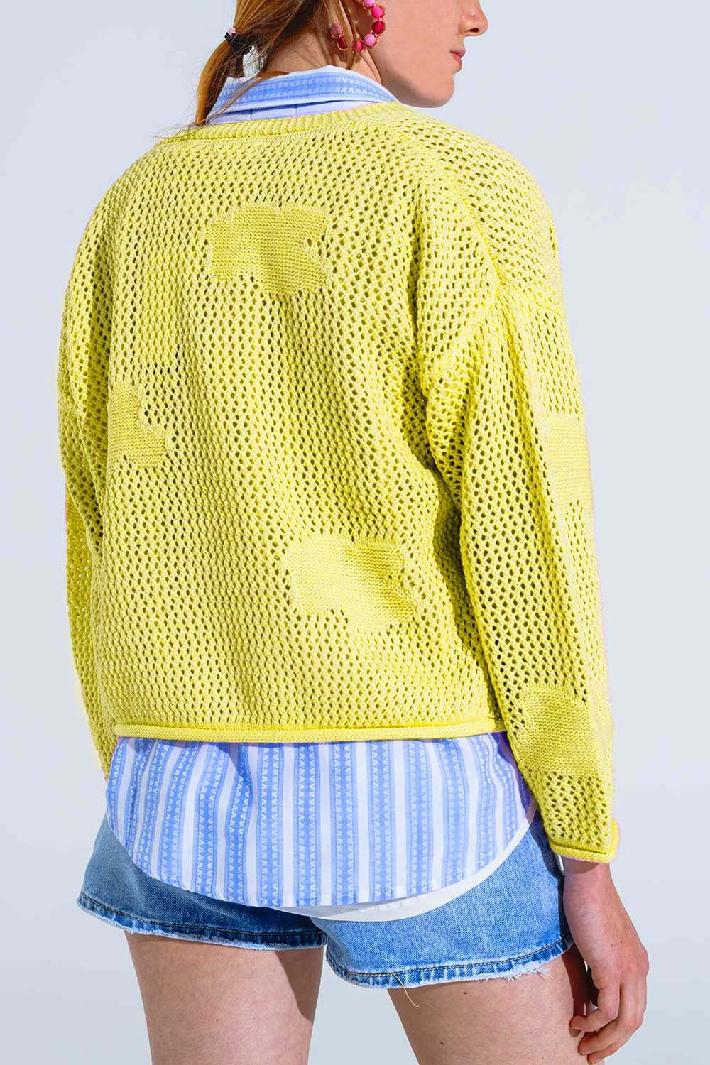 Cárdigan De Punto De Crochet Con Nubes De Punto En Amarillo Q2