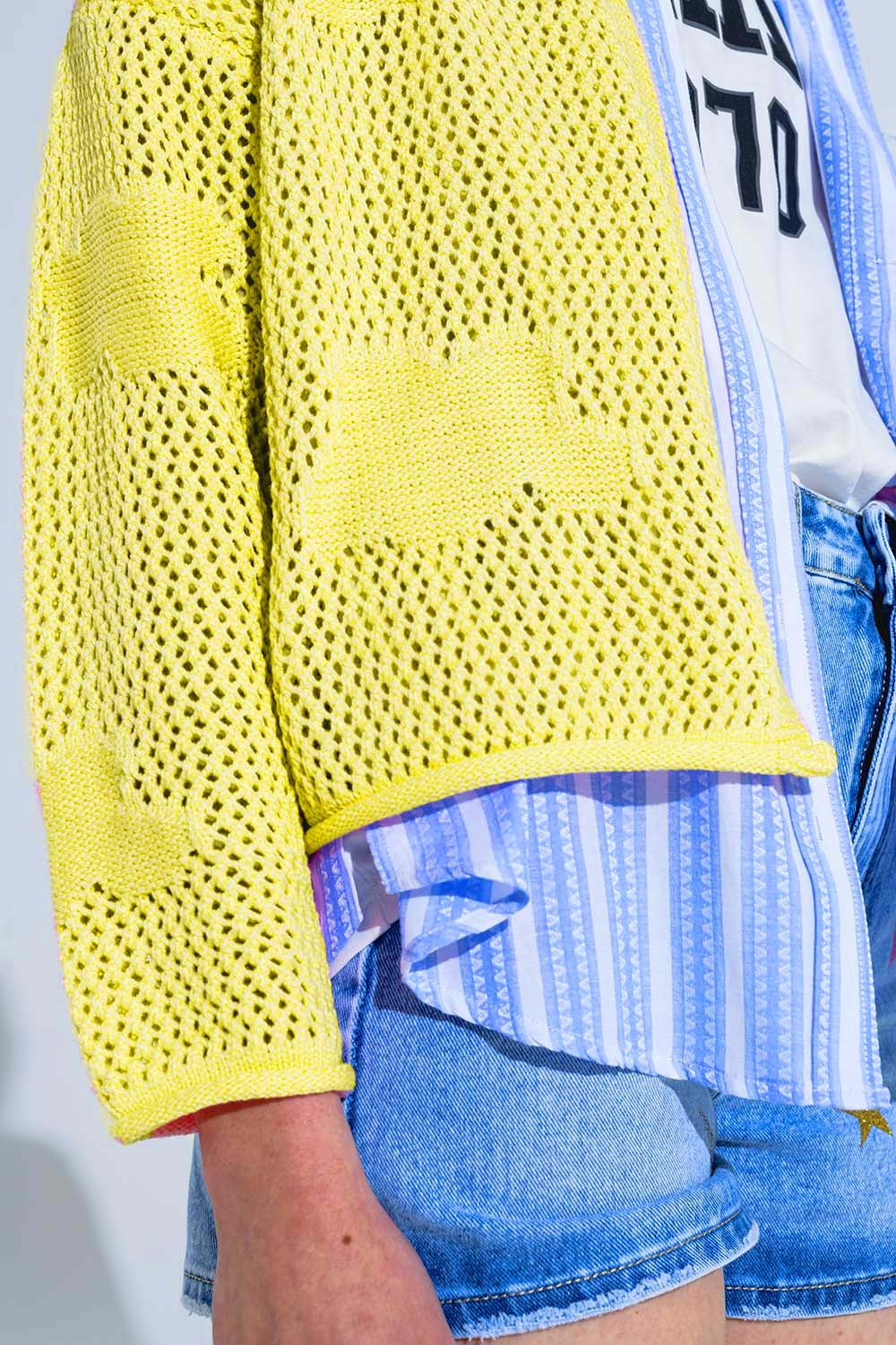 Cárdigan De Punto De Crochet Con Nubes De Punto En Amarillo Q2