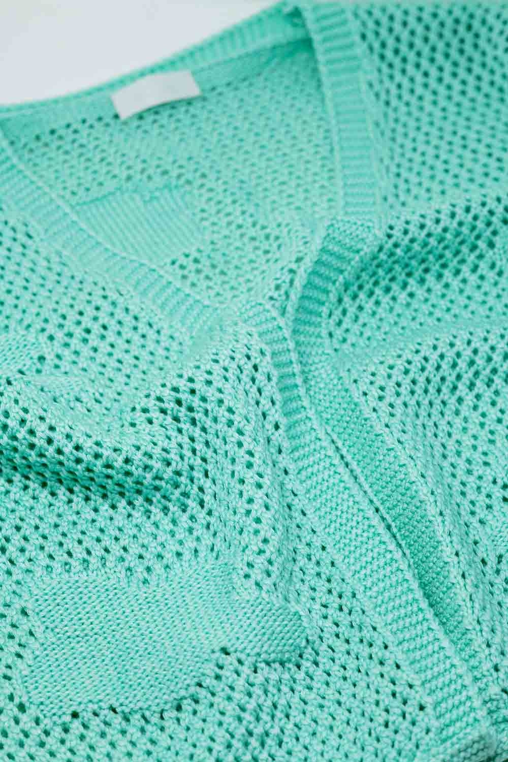Cárdigan De Punto De Crochet Con Nubes De Punto En Turquesa Claro Q2