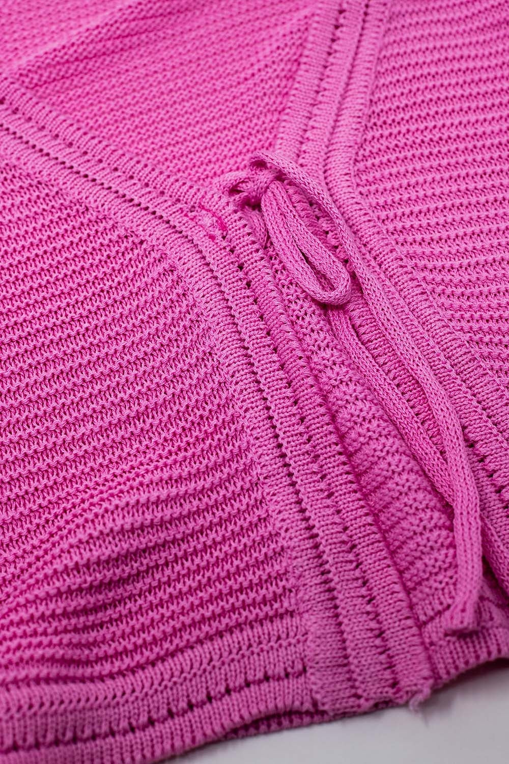 Cárdigan de punto de manga larga acampanada en fucsia Con detalle de nudo Q2