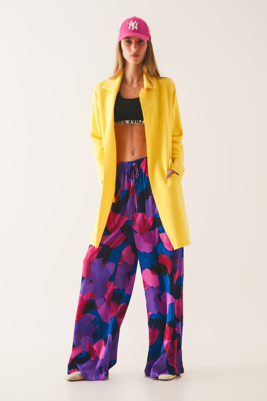 Q2 Cardigan extra grande en amarillo con solapas