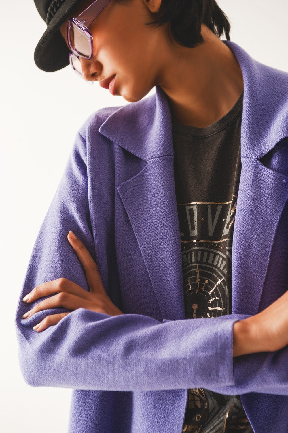 Cardigan extra grande en morado con solapas Q2
