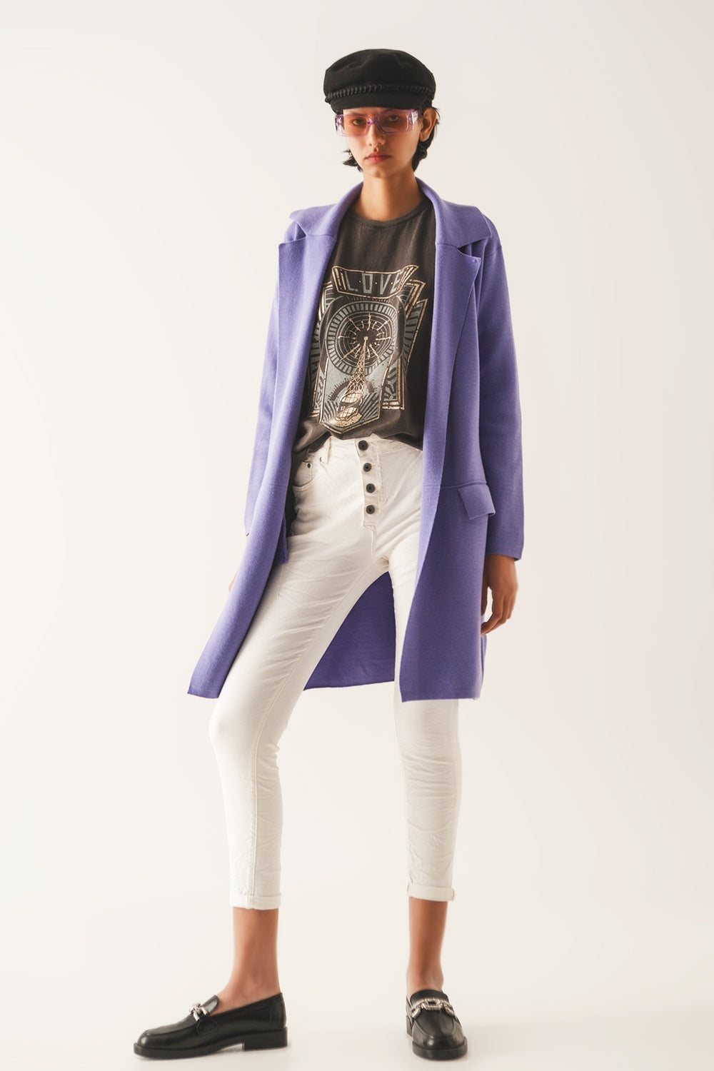 Cardigan extra grande en morado con solapas Q2