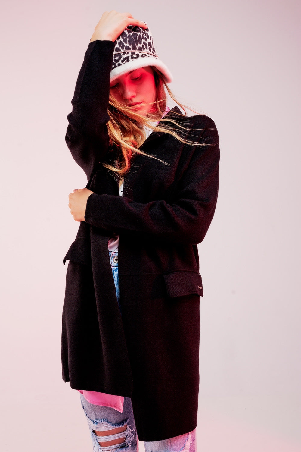 Cardigan extra grande en negro con solapas Q2