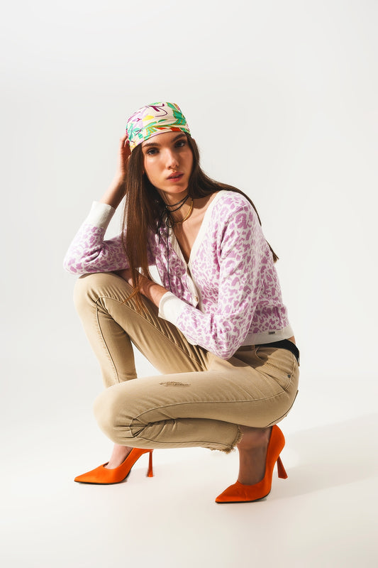 Q2 Cárdigan ligero en estampado animal lila