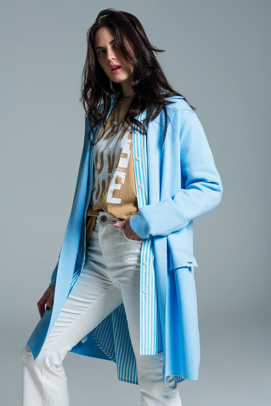 Q2 Cárdigan maxi de cuello oversize en azul bebé