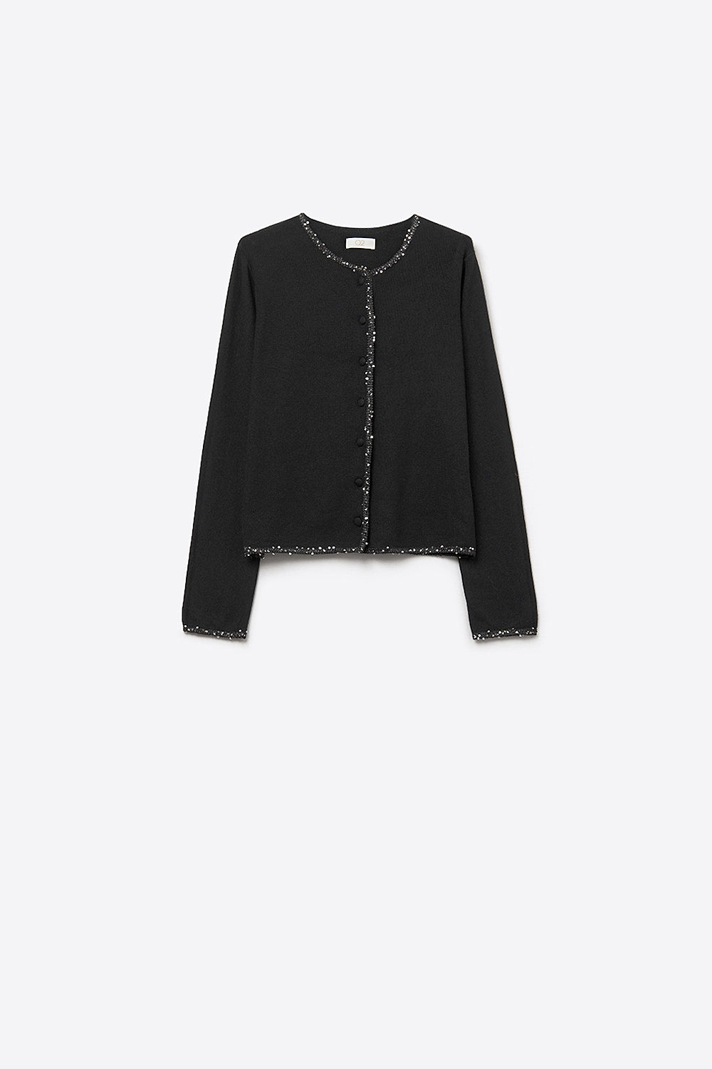 Q2 cárdigan negro de punto fino con detalle de strass