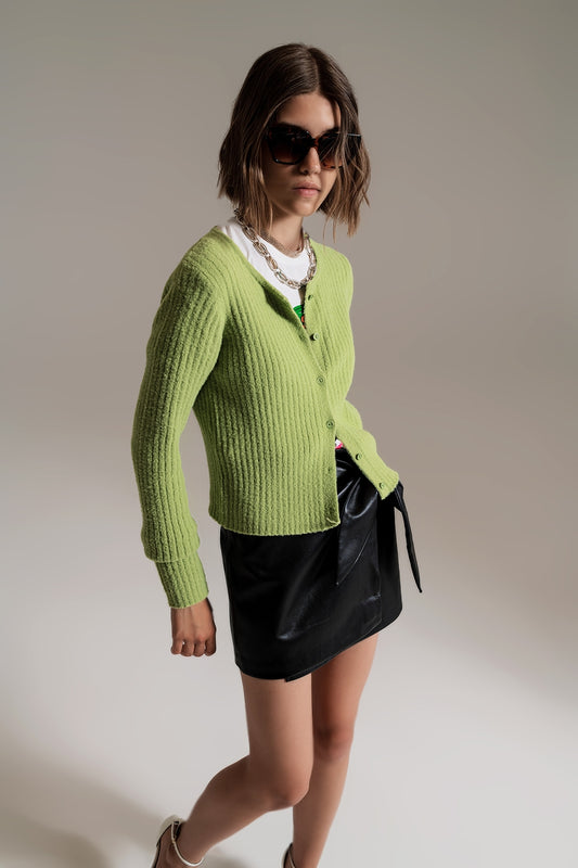 Q2 Cardigan verde súper suave y esponjoso
