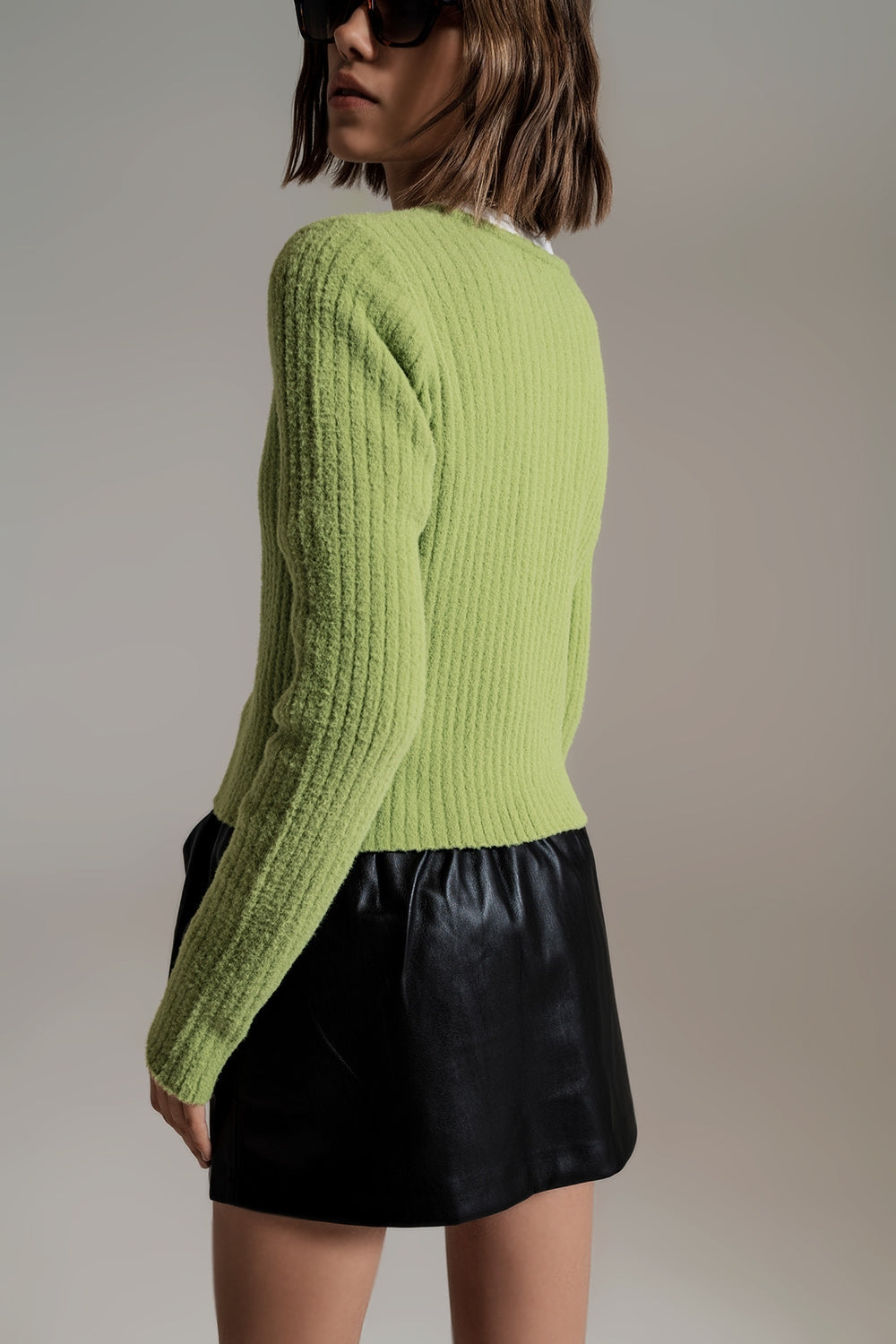 Cardigan verde súper suave y esponjoso Q2